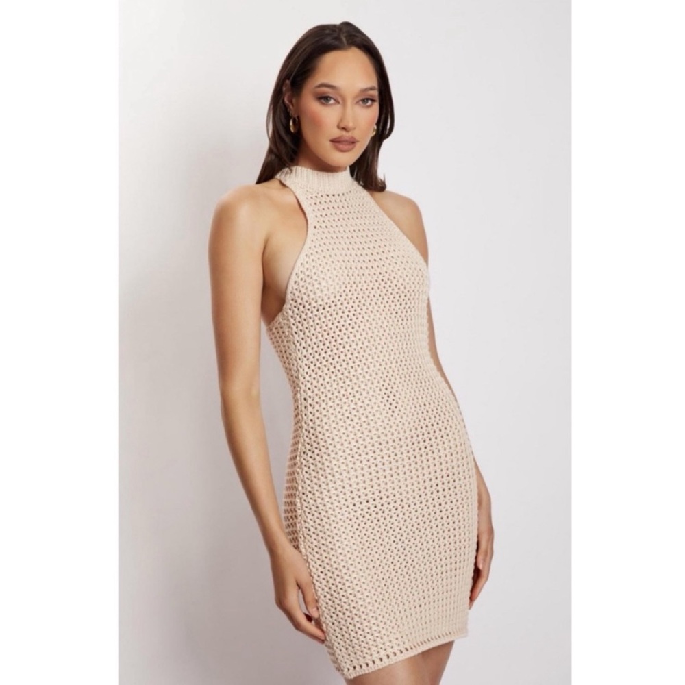 NWT Meshki Tamara Halter Crochet Mini Dress Cream Size Small